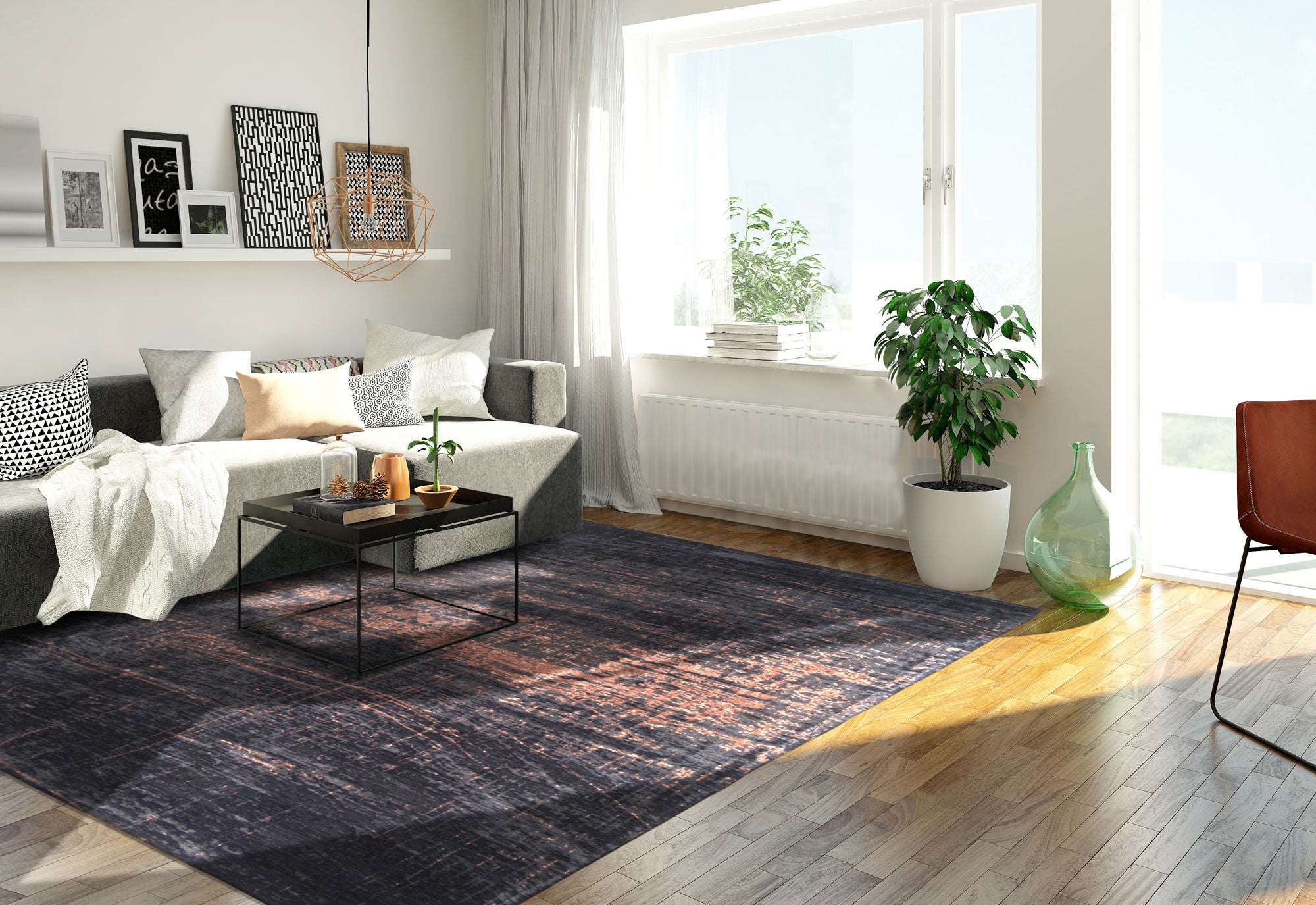 5' x 7' Black and Gold Abstract Non Skid Area Rug