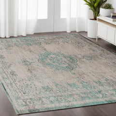 5' x 7' Gray and Green Medallion Non Skid Area Rug