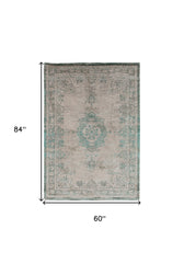6' X 8' Gray and Green Medallion Non Skid Area Rug
