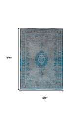 5' x 7' Gray and Green Medallion Non Skid Area Rug