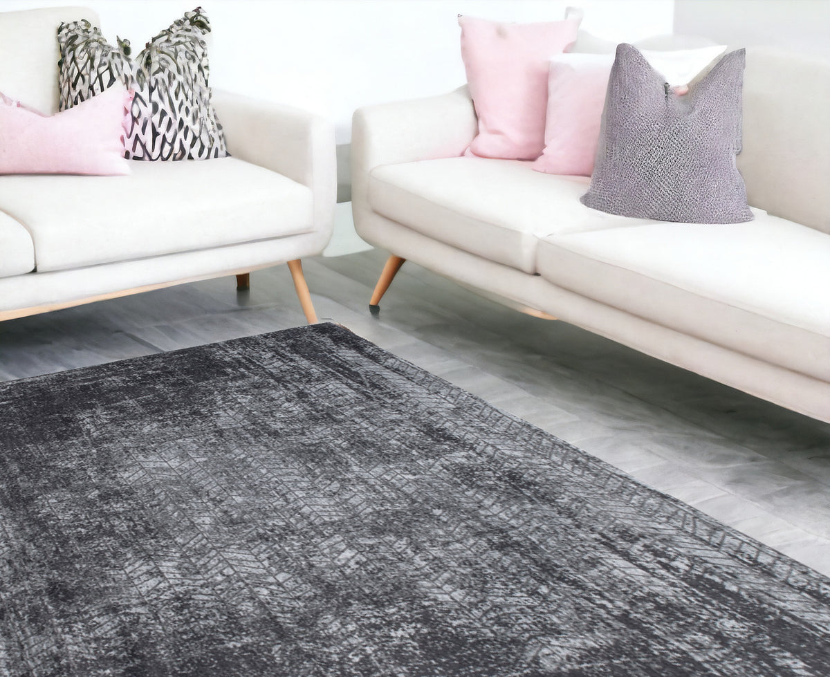 7' x 9' Black and Gray Chevron Non Skid Area Rug