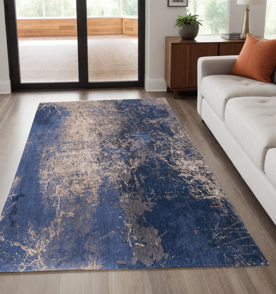 5' x 7' Blue and Gray Abstract Non Skid Area Rug