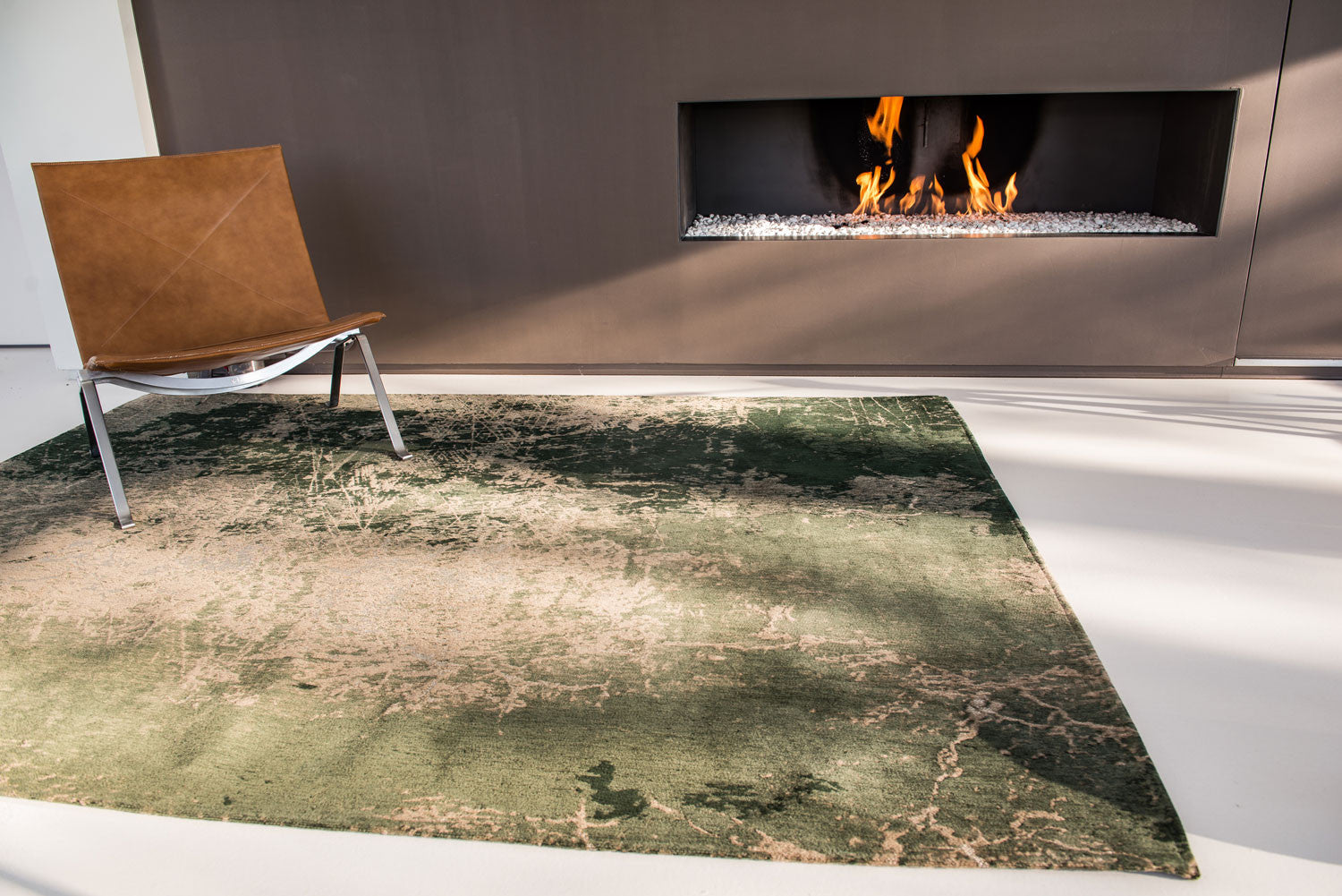5' x 7' Beige and Green Abstract Non Skid Area Rug