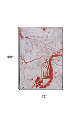 7' x 9' Red and White Abstract Non Skid Area Rug