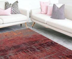 8' x 11' Red and Gray Abstract Non Skid Area Rug