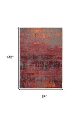8' x 11' Red and Gray Abstract Non Skid Area Rug