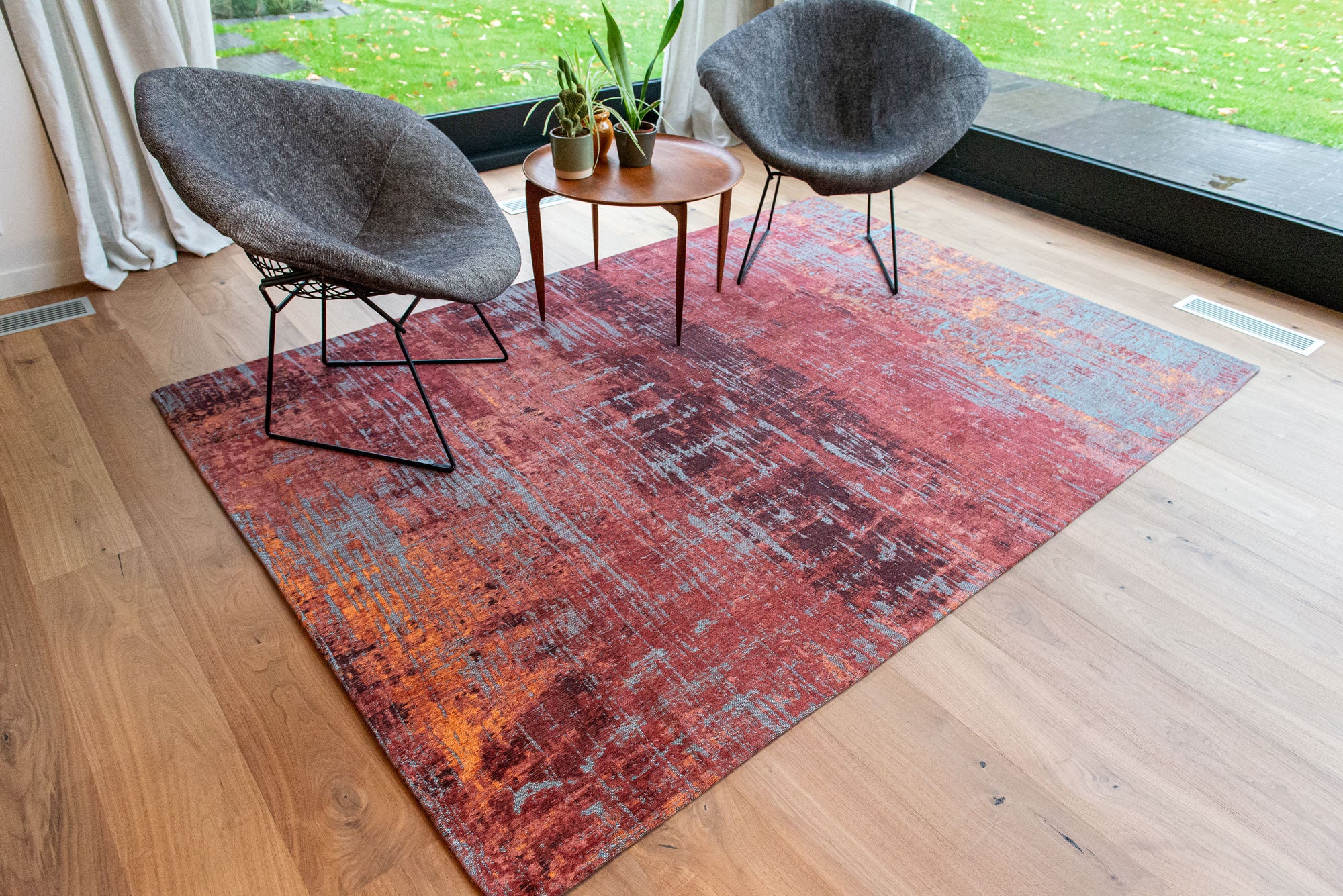 8' x 11' Red and Gray Abstract Non Skid Area Rug