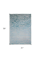 3' X 5' Blue and Gray Abstract Non Skid Area Rug
