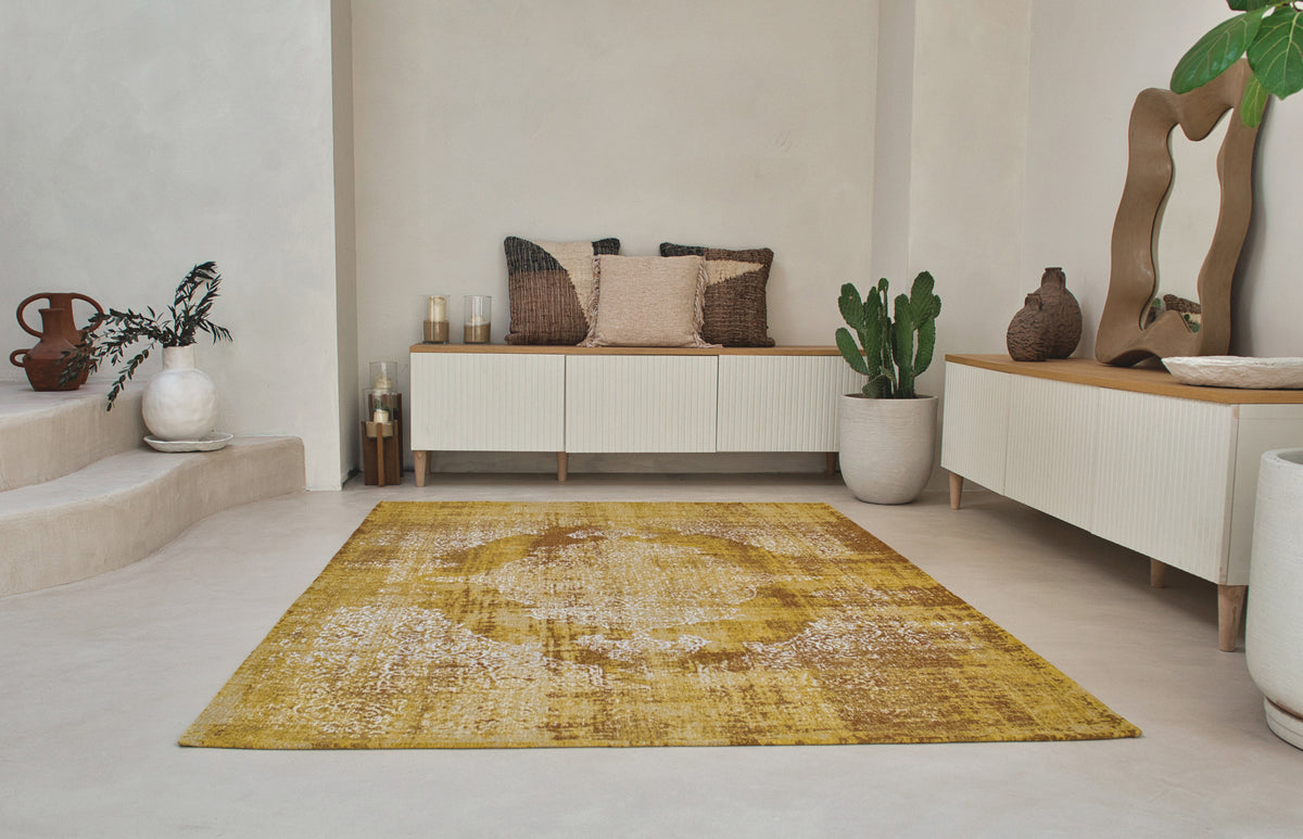 3' X 5' Yellow and Brown Oriental Non Skid Area Rug