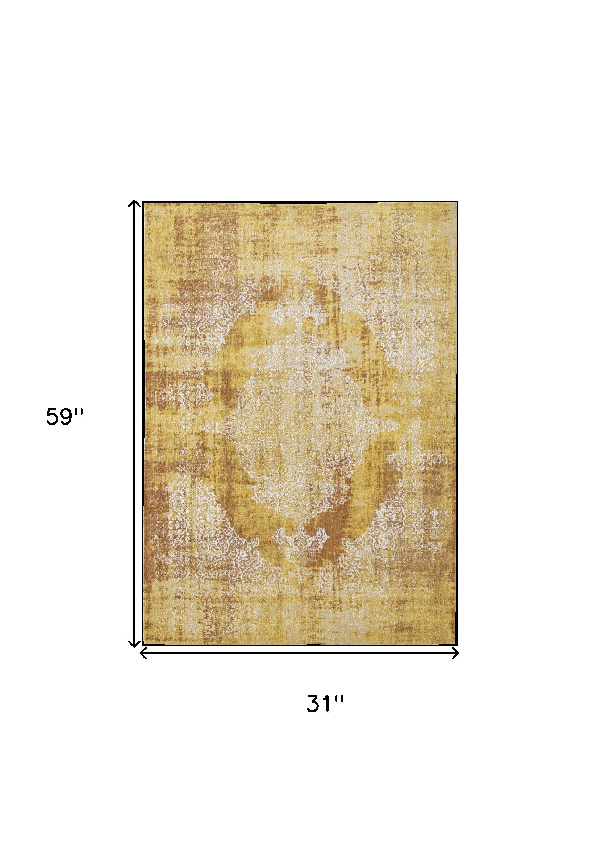 3' X 5' Yellow and Brown Oriental Non Skid Area Rug