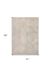3' X 5' Beige and White Abstract Non Skid Area Rug