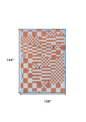 9' X 13' Blue and Red Geometric Non Skid Area Rug
