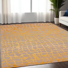 5' x 7' Gray and Orange Abstract Non Skid Area Rug