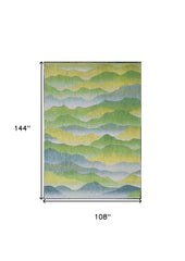 9' X 13' Green and Yellow Abstract Non Skid Area Rug