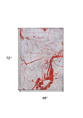 5' x 7' Red and White Abstract Non Skid Area Rug