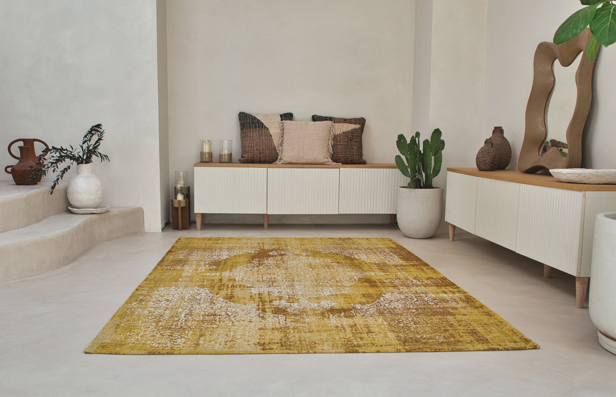 5' x 7' Yellow and Brown Oriental Non Skid Area Rug