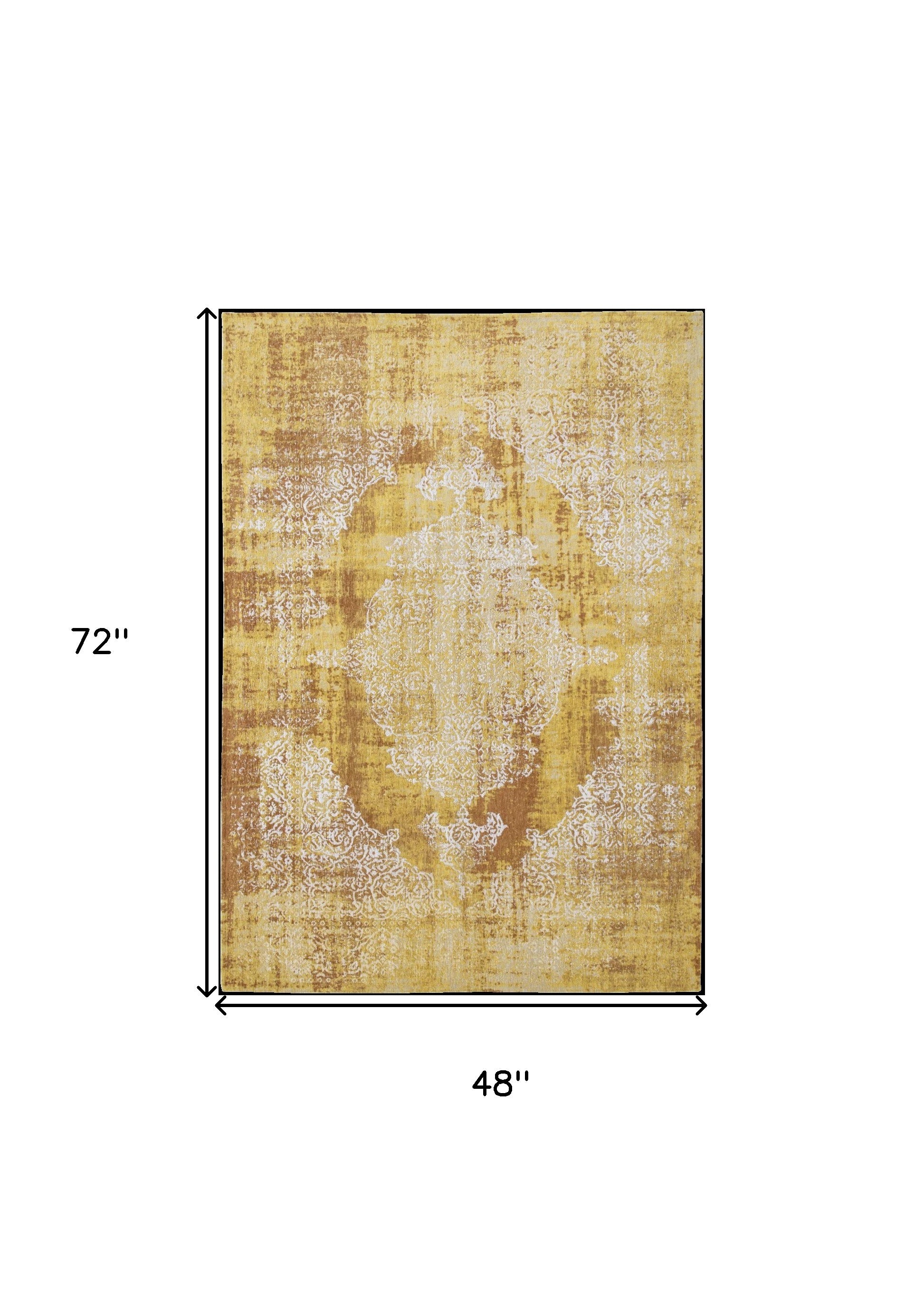 5' x 7' Yellow and Brown Oriental Non Skid Area Rug
