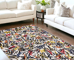 7' x 9' White Abstract Non Skid Area Rug