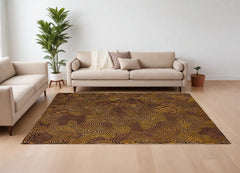 8' x 11' Black and Gold Abstract Non Skid Area Rug