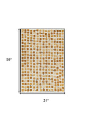 3' X 5' Brown and Beige Geometric Non Skid Area Rug