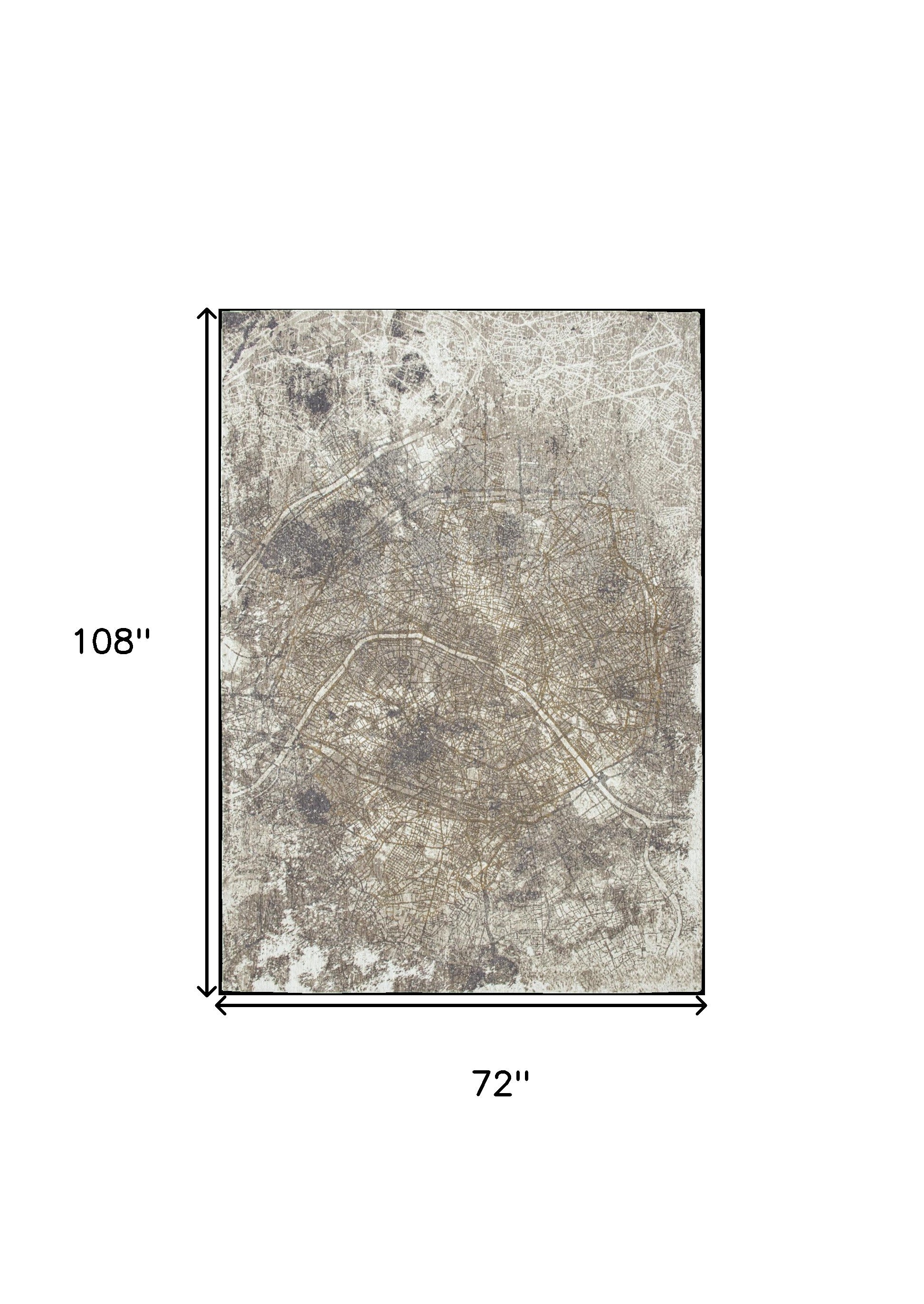 7' x 9' Gray and White Abstract Non Skid Area Rug