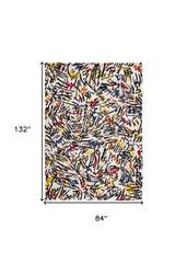 8' x 11' White Abstract Non Skid Area Rug