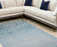 9' X 13' Blue and Gray Abstract Non Skid Area Rug