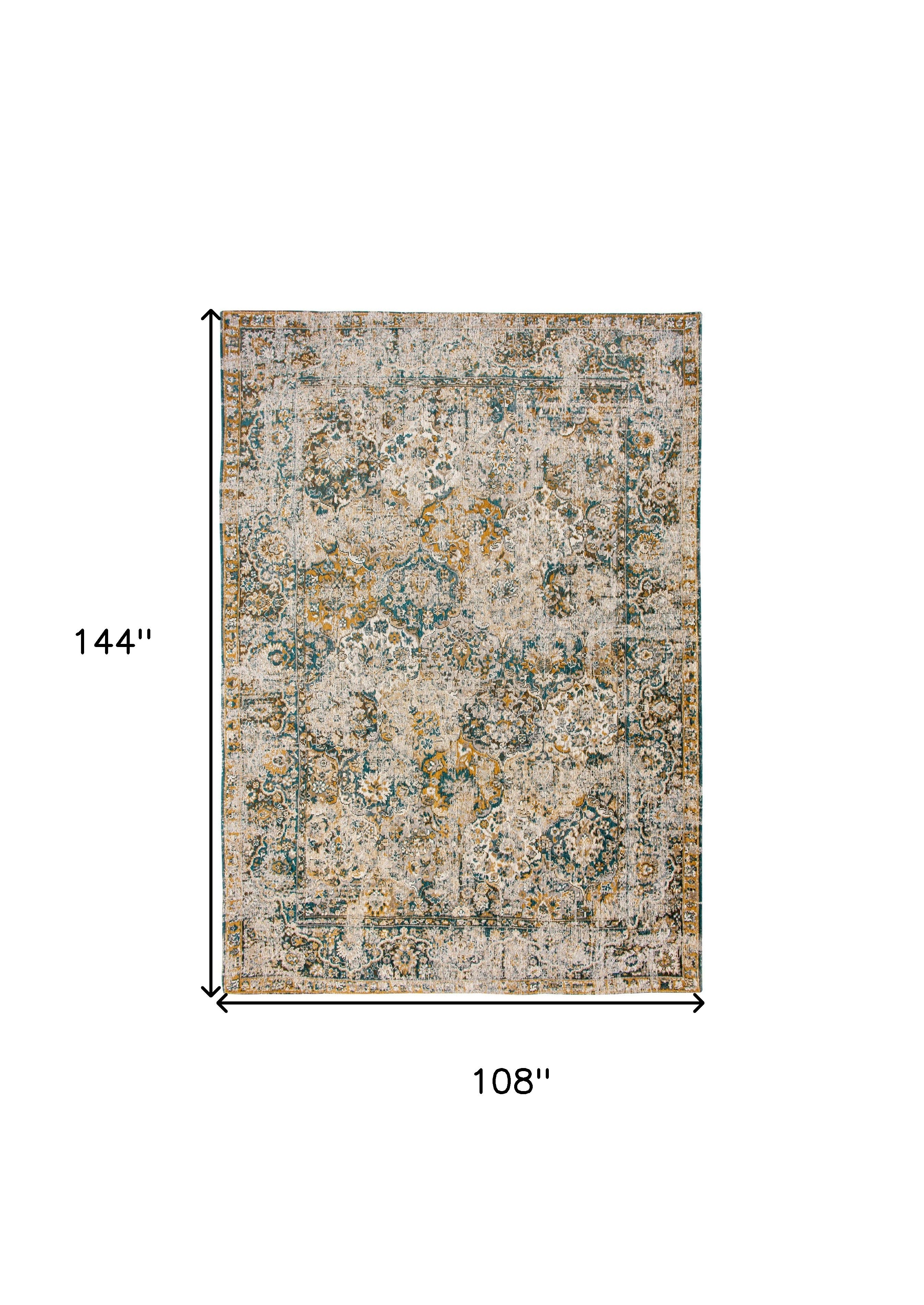 9' X 13' Blue and Green Abstract Non Skid Area Rug