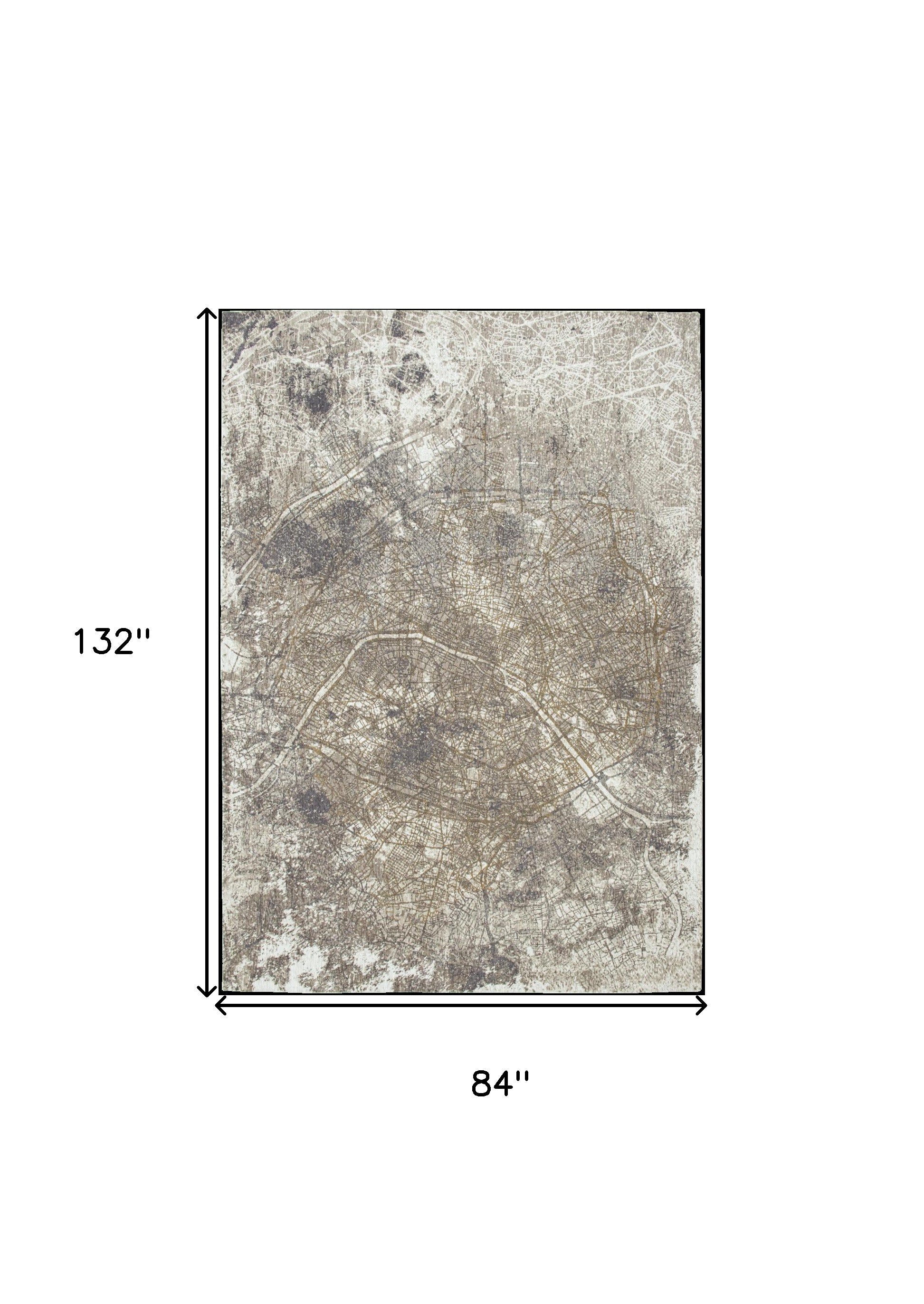 8' x 11' Gray and White Abstract Non Skid Area Rug