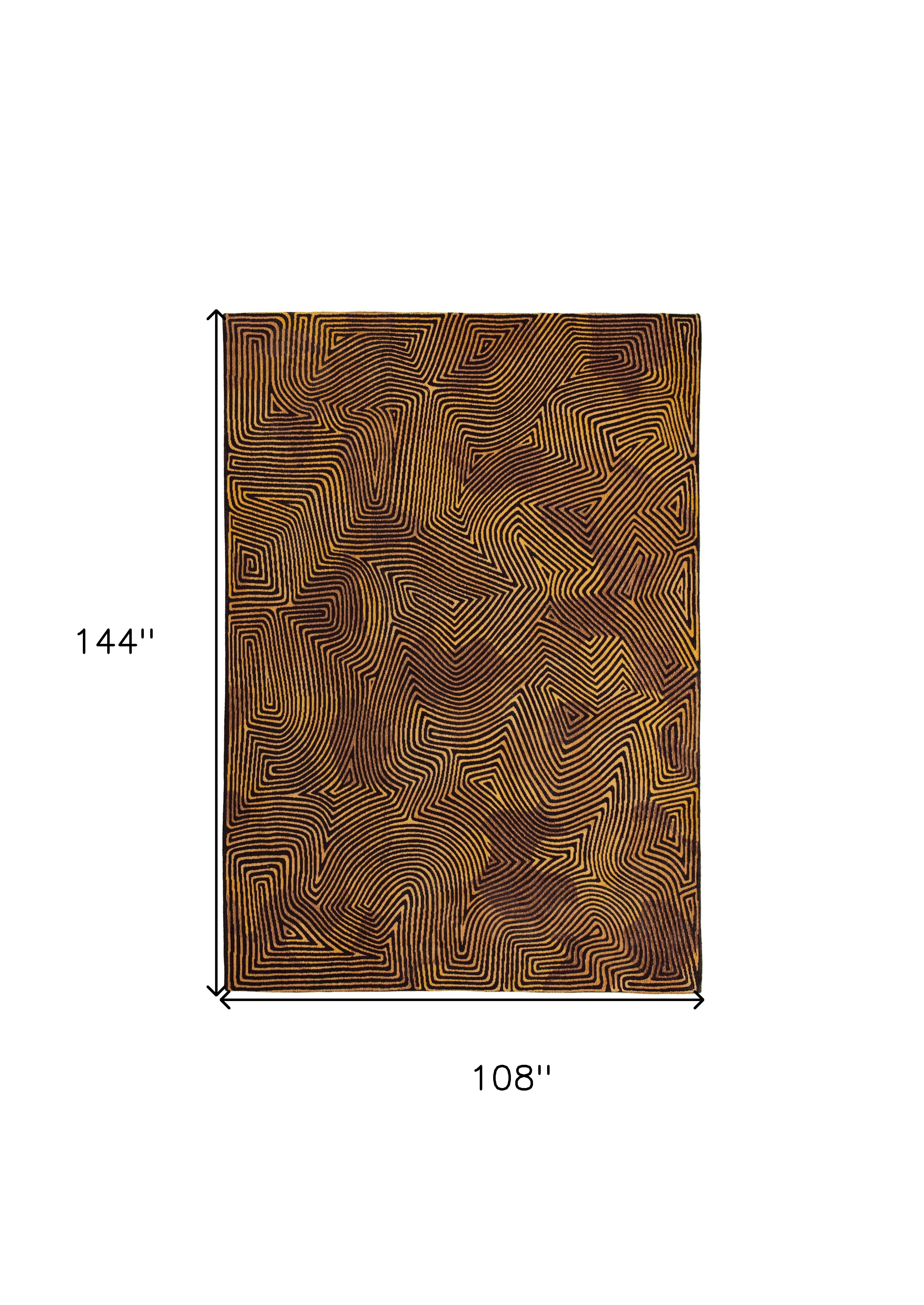 9' X 13' Black and Gold Abstract Non Skid Area Rug