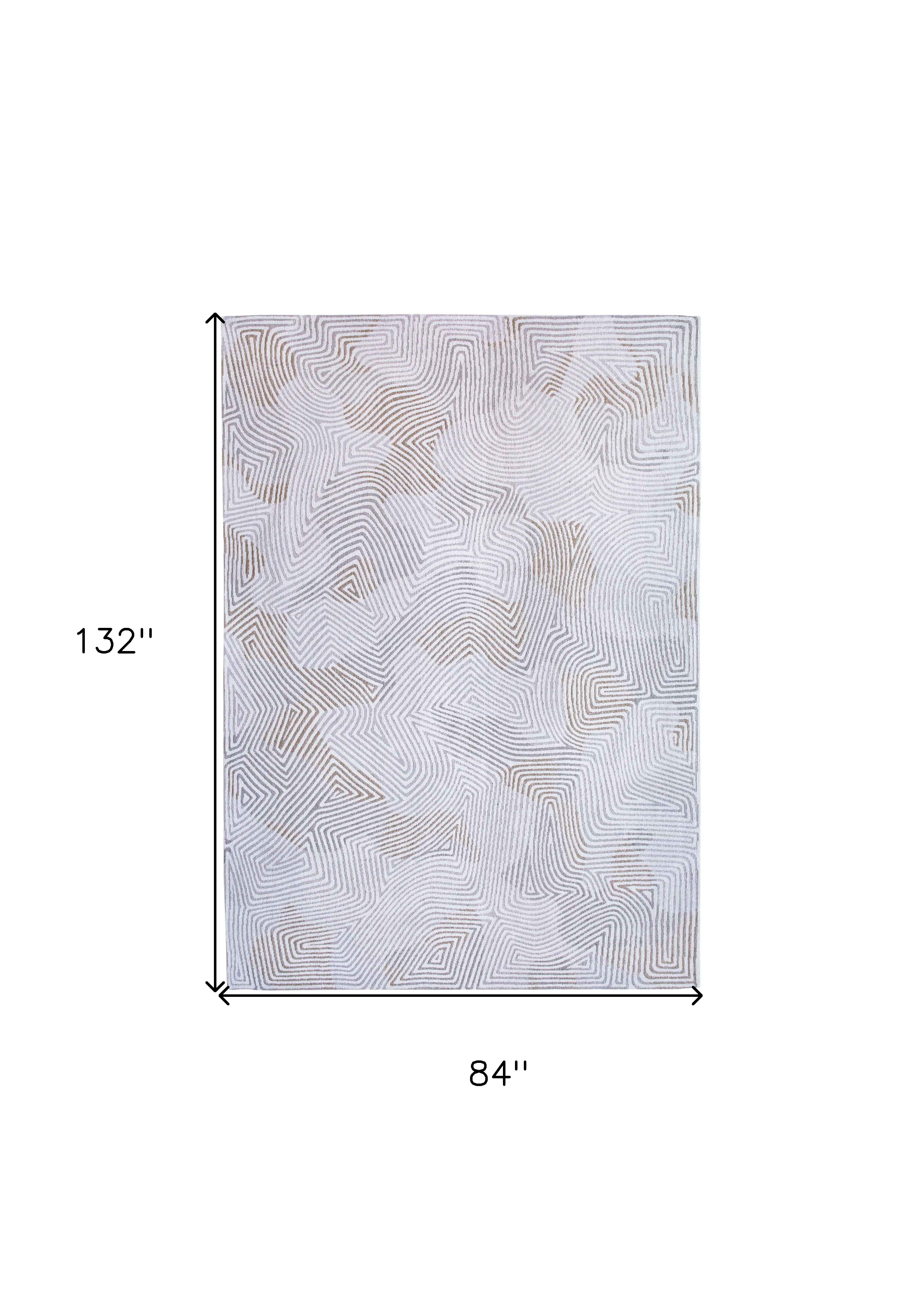8' x 11' White Abstract Non Skid Area Rug