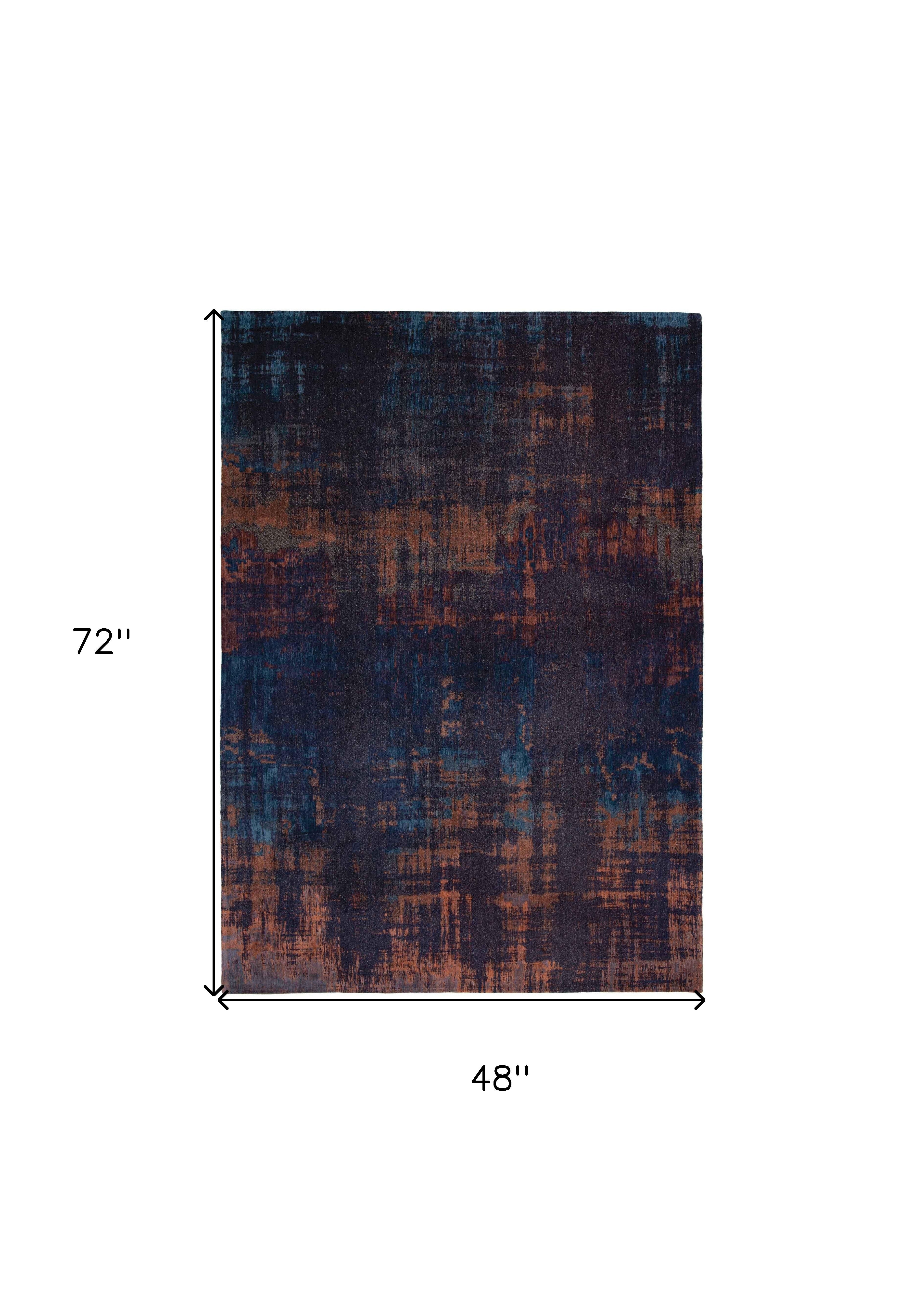 5' x 7' Blue and Brown Abstract Non Skid Area Rug