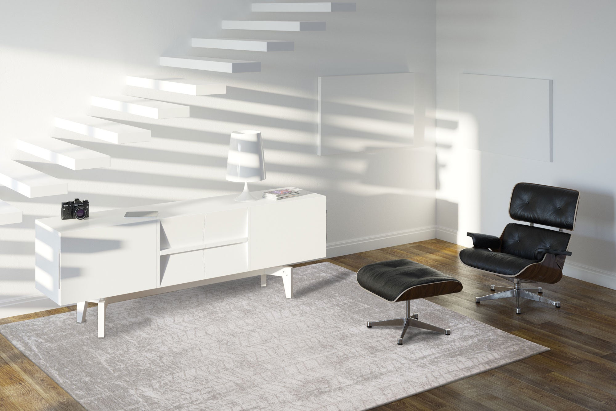 9' X 13' Gray and White Chevron Non Skid Area Rug