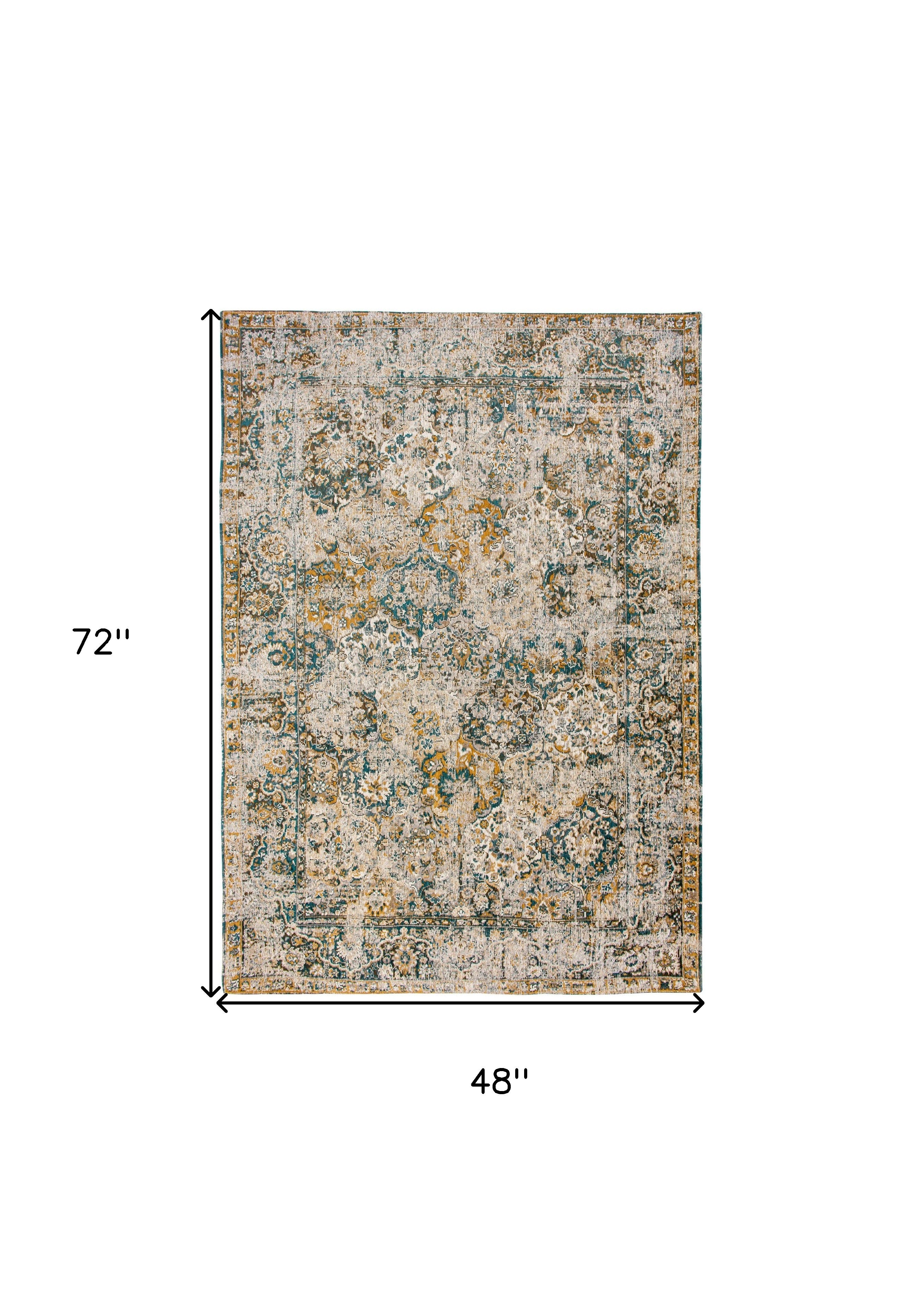 5' x 7' Blue and Green Abstract Non Skid Area Rug
