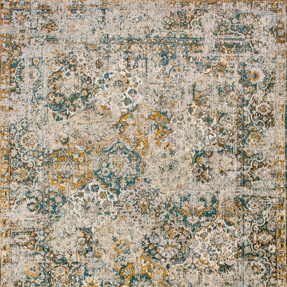 5' x 7' Blue and Green Abstract Non Skid Area Rug