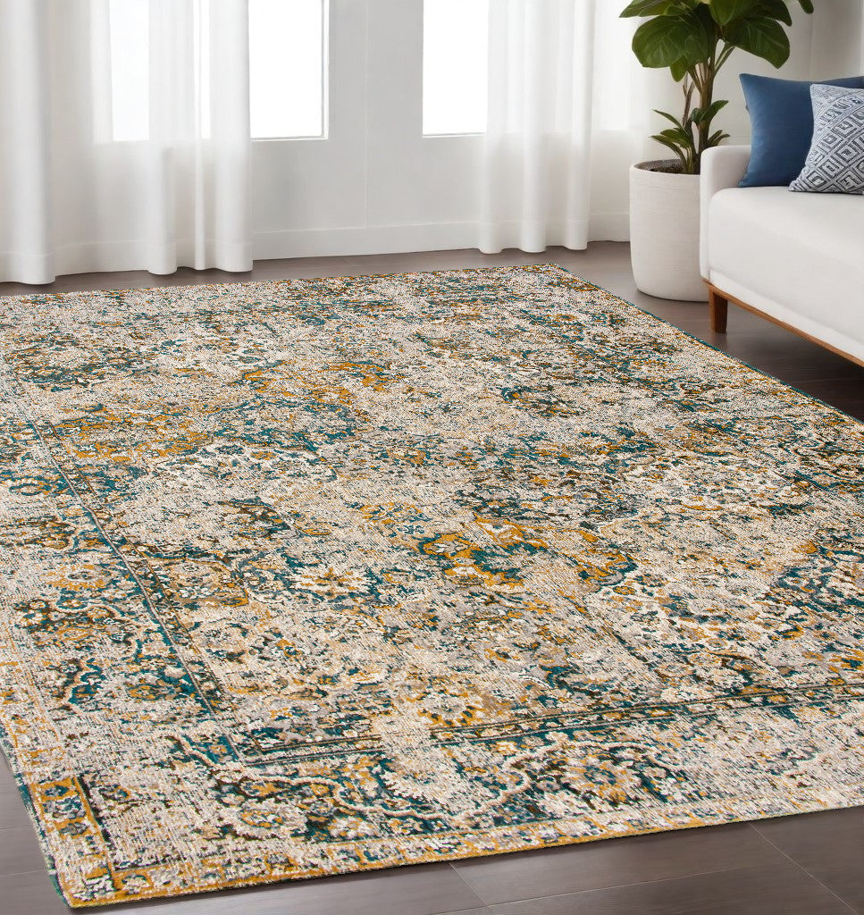 5' x 7' Blue and Green Abstract Non Skid Area Rug