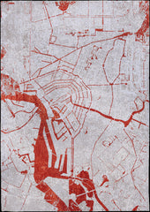 6' X 8' Red and White Abstract Non Skid Area Rug