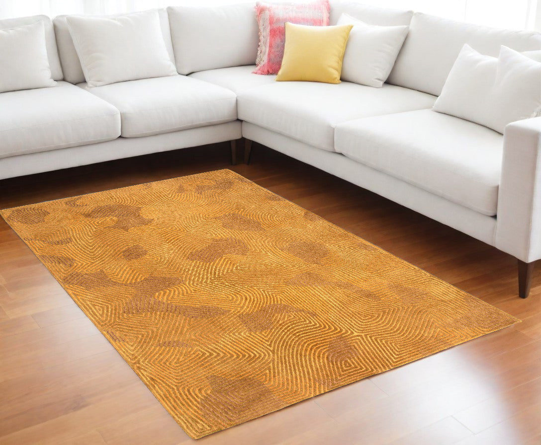 7' x 9' Yellow Abstract Non Skid Area Rug