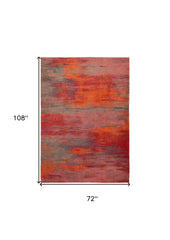 7' x 9' Red and Gray Abstract Non Skid Area Rug