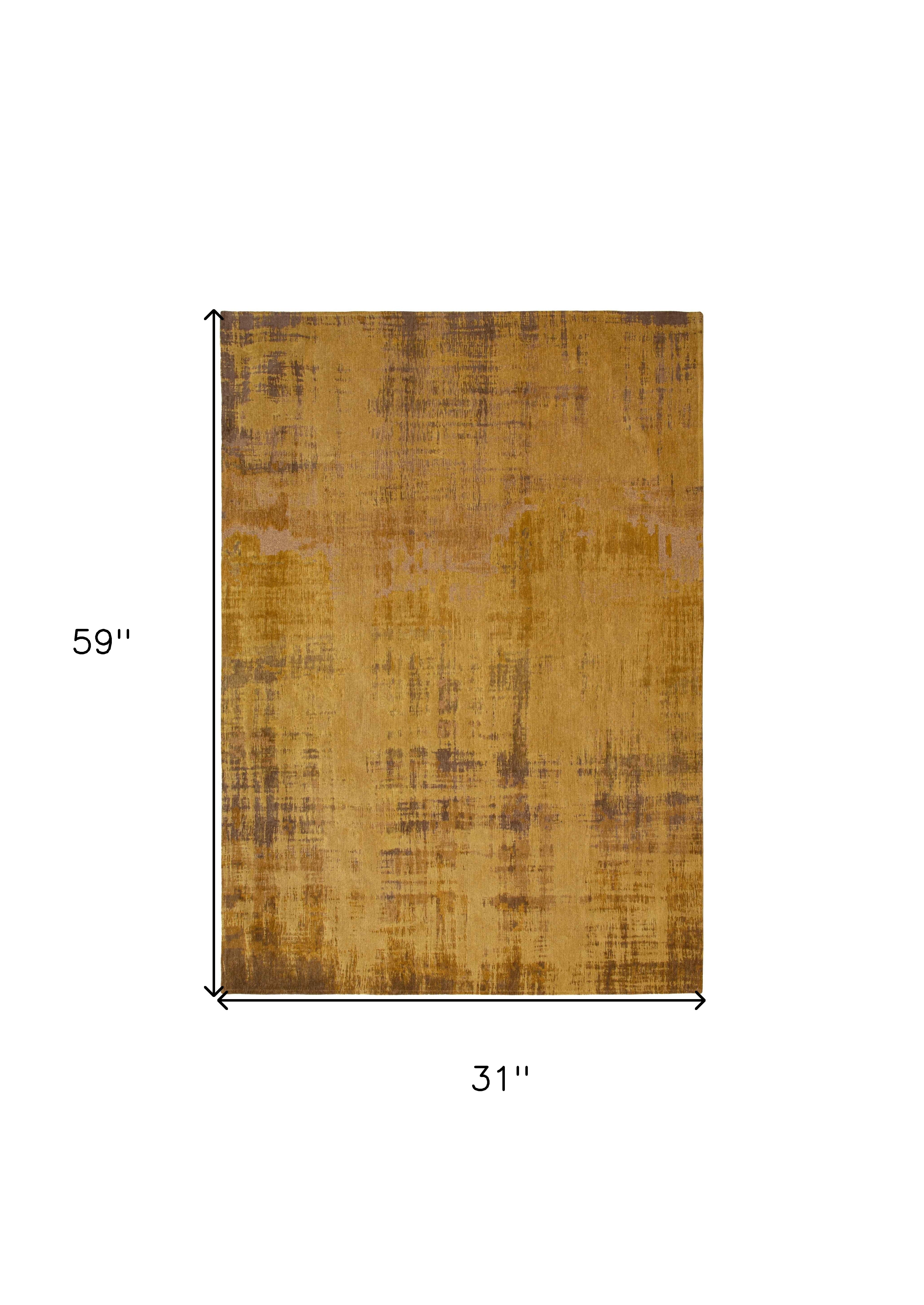 3' X 5' Yellow and Brown Abstract Non Skid Area Rug