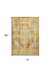 7' x 9' Yellow and Brown Oriental Non Skid Area Rug