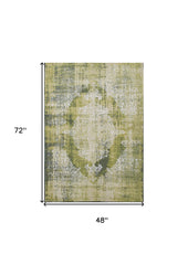 5' x 7' Green and White Oriental Non Skid Area Rug