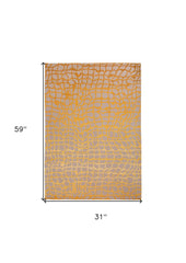 3' X 5' Gray and Orange Abstract Non Skid Area Rug