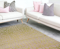 7' x 9' Gray and Green Abstract Non Skid Area Rug