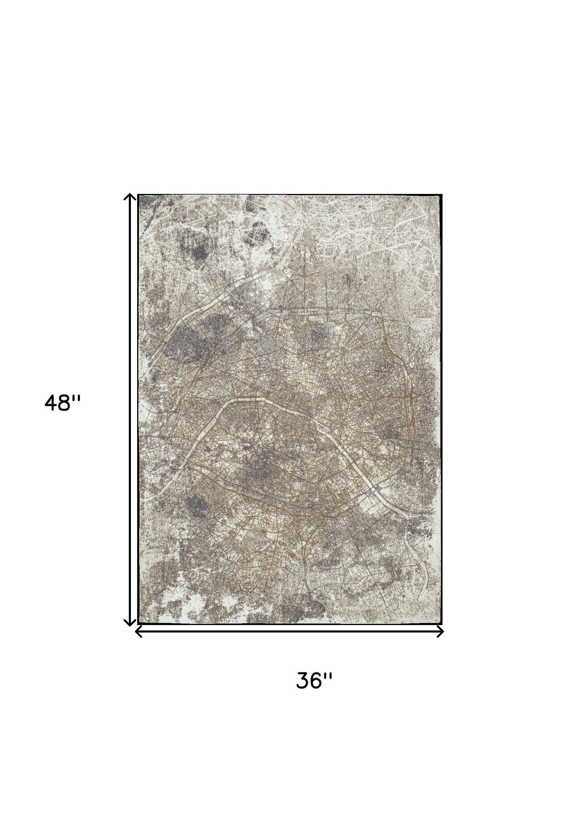 3' X 5' Gray and White Abstract Non Skid Area Rug