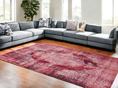 7' x 9' Red and White Oriental Non Skid Area Rug