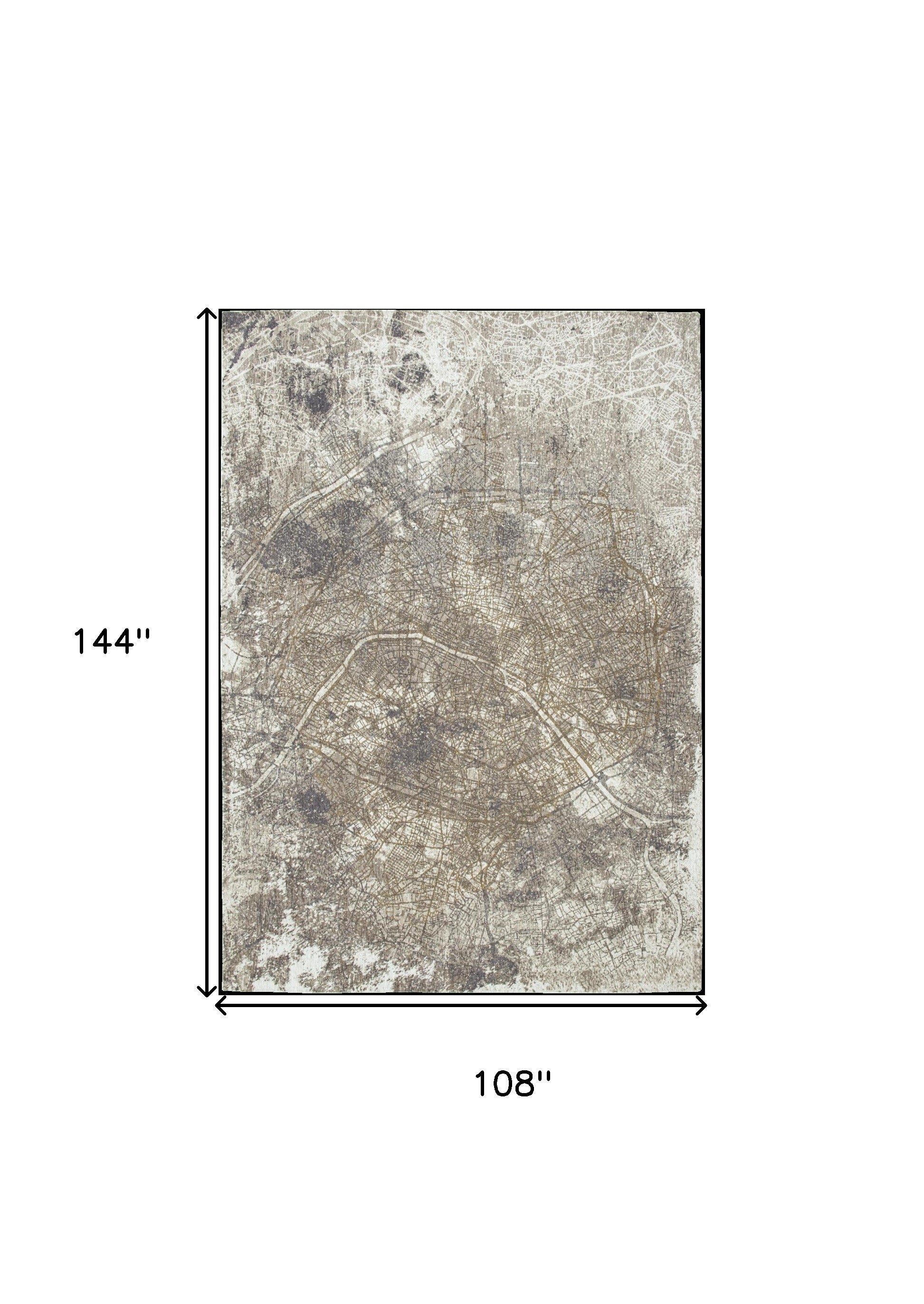 9' X 13' Gray and White Abstract Non Skid Area Rug