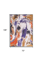 7' x 9' Purple and White Abstract Non Skid Area Rug
