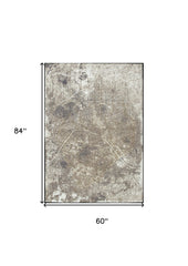 6' X 8' Gray and White Abstract Non Skid Area Rug