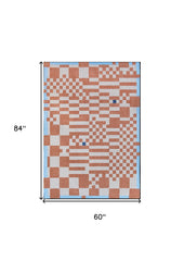 6' X 8' Blue and Red Geometric Non Skid Area Rug